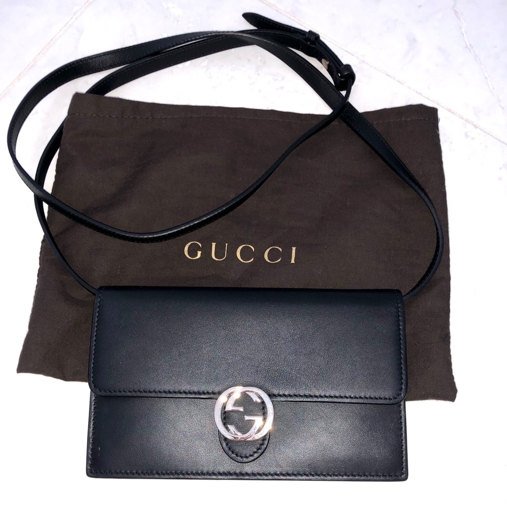 Gucci Black Leather Clutch & Crossbody Flap Wallet - Picture 5 of 12